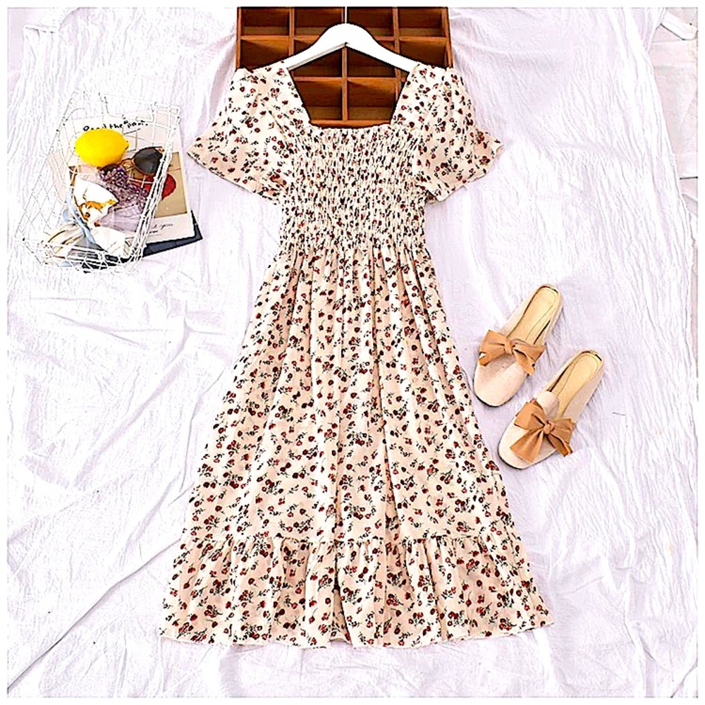 Vintage Elastic Floral Dresses